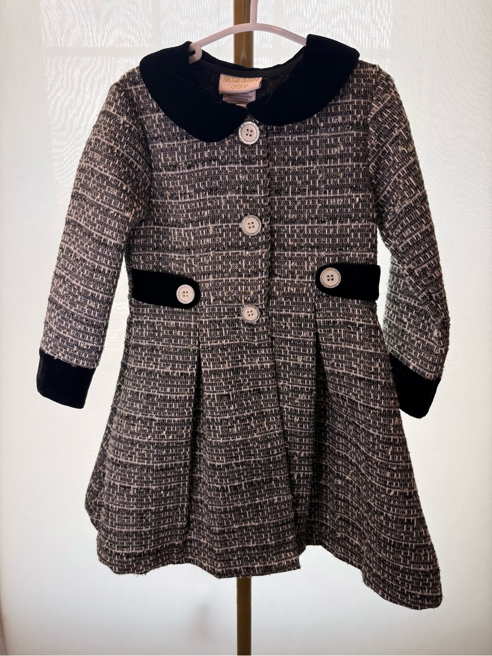 3T Blue Bird Black & Gray Tweed Pea Coat for Kids